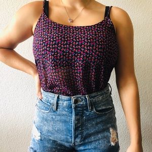 Black Flowy Floral Tank Top